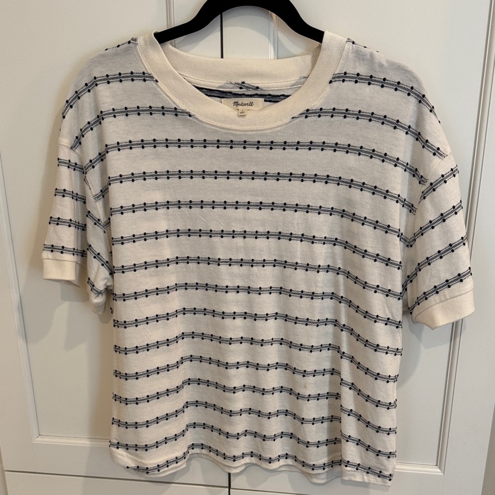 Madewell Cream and Black Patterned Short Sleeve Tee